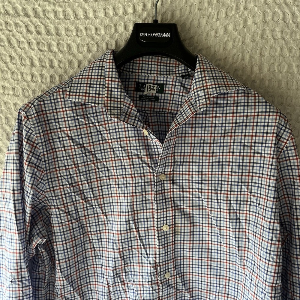 Ralph Lauren‎ Button Down Shirt Mens L Blue Plaid Checked Supine Cotton - Read - Picture 2 of 5